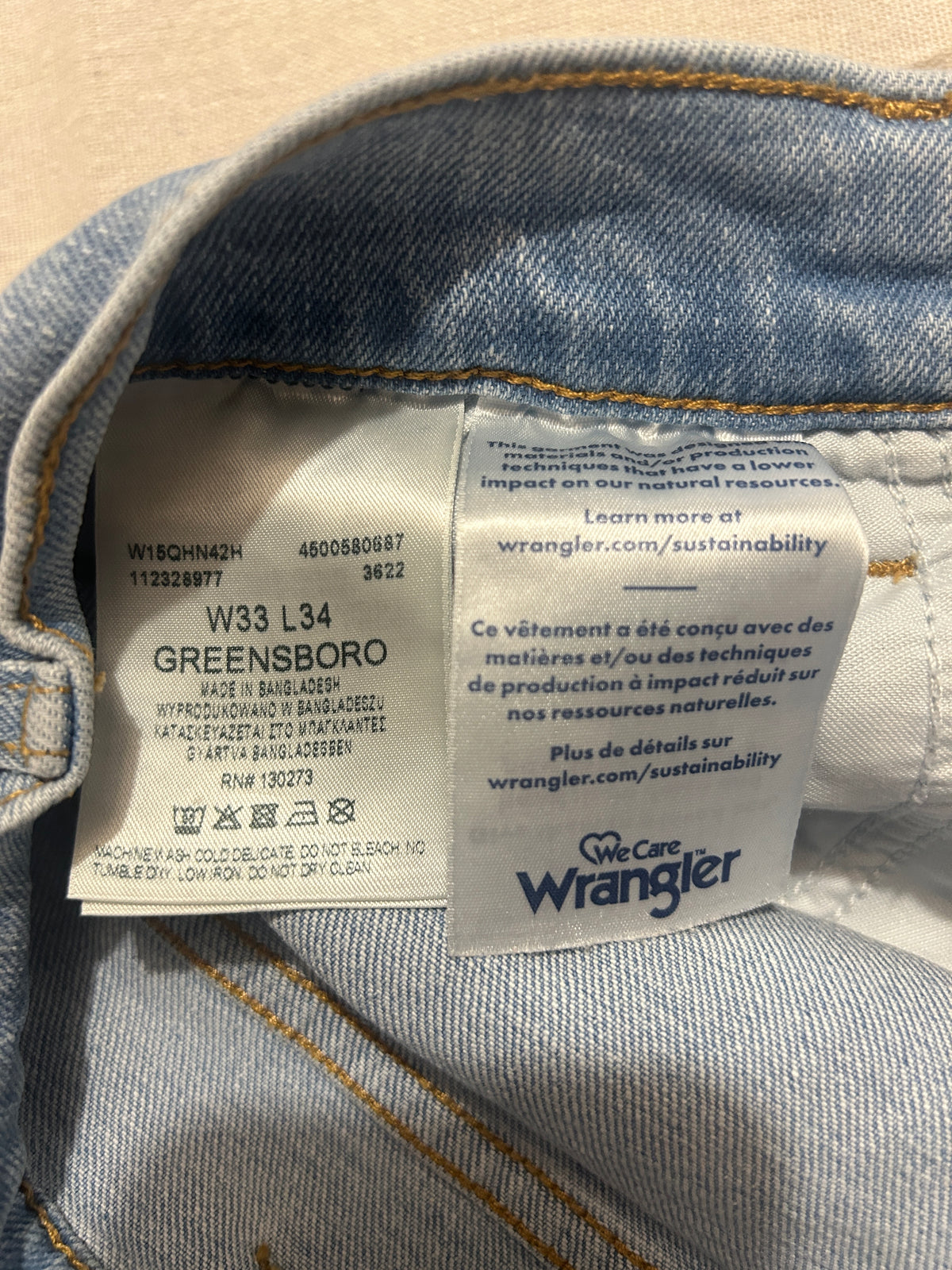 Jean Wrangler Greensboro Homme – Coupe Droite Regular – Bleu Clair – W33 L34