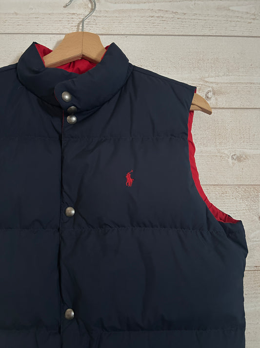 Doudoune Ralph Lauren Sans Manche Réversible – Taille S (XL Jeune) – Marine/Rouge