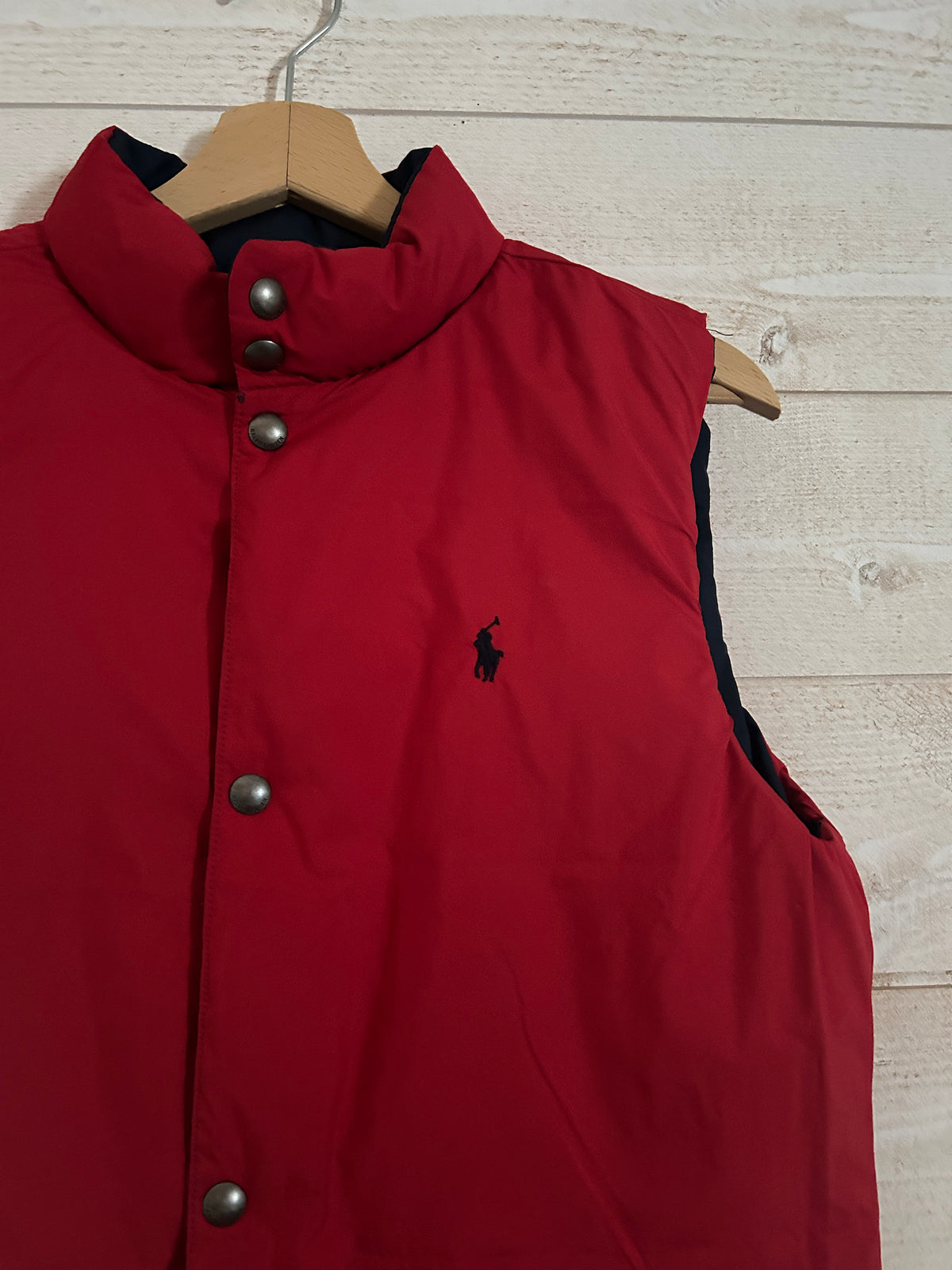 Doudoune Ralph Lauren Sans Manche Réversible – Taille S (XL Jeune) – Marine/Rouge