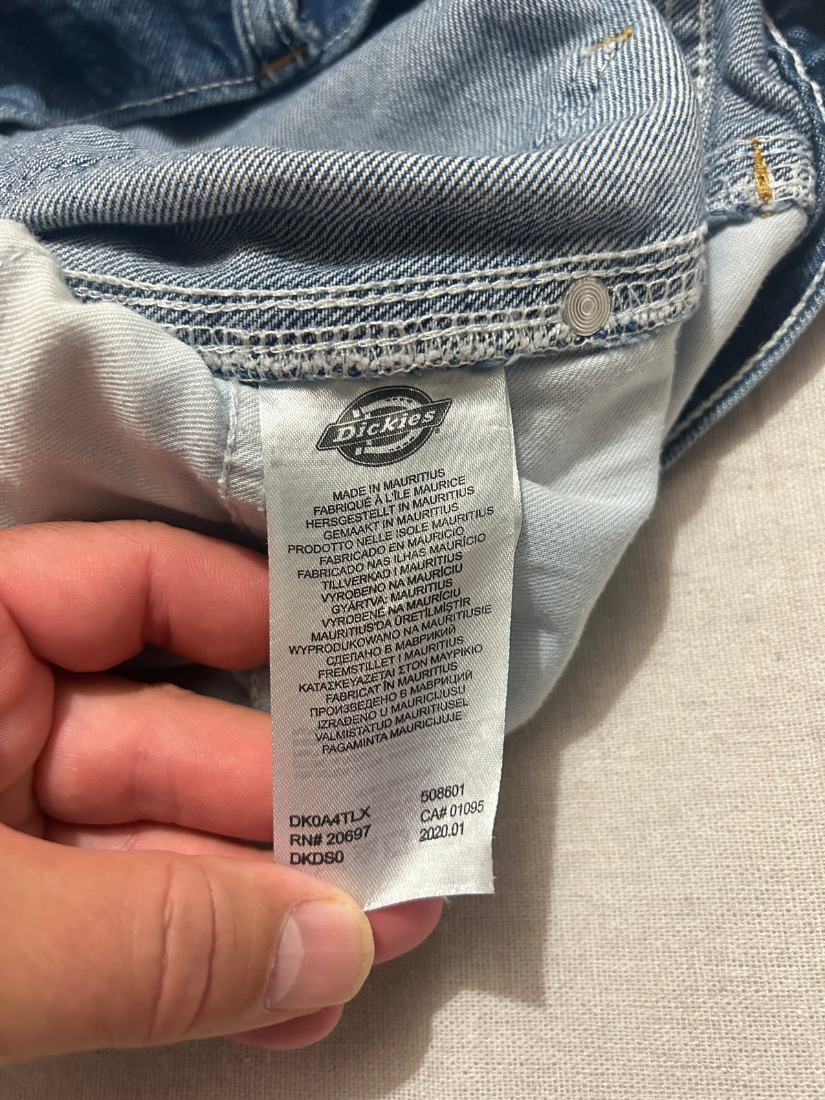Short Jean Dickies Carpenter Homme – Coupe Droite – Bleu Denim – W28