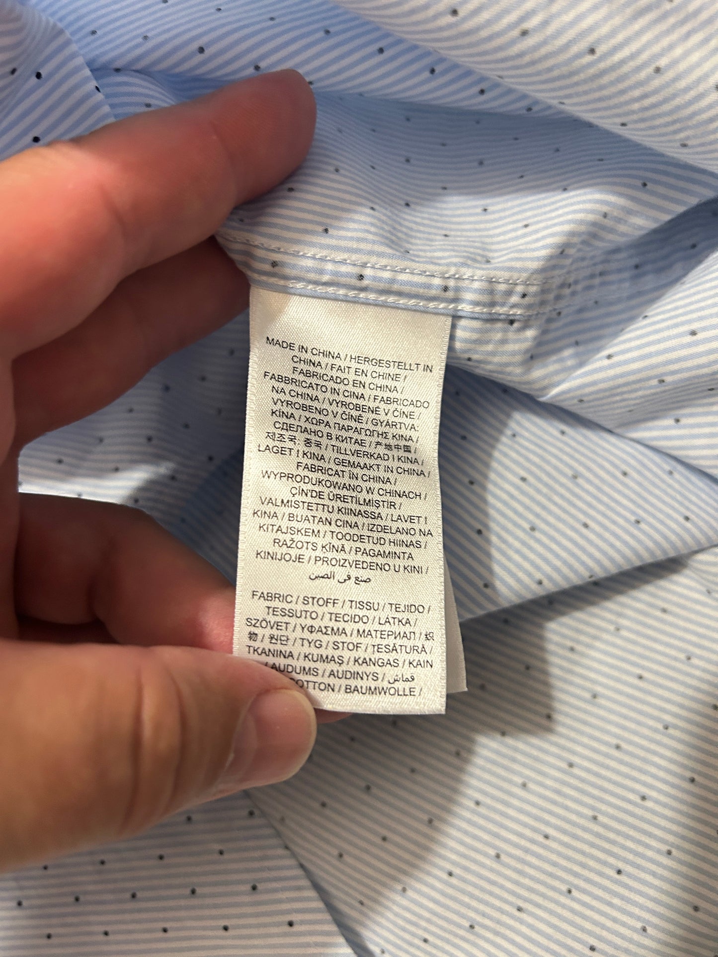 Chemise Regular à Fines Rayures et Pois • GANT • Taille L • Bleu Ciel et Blanc