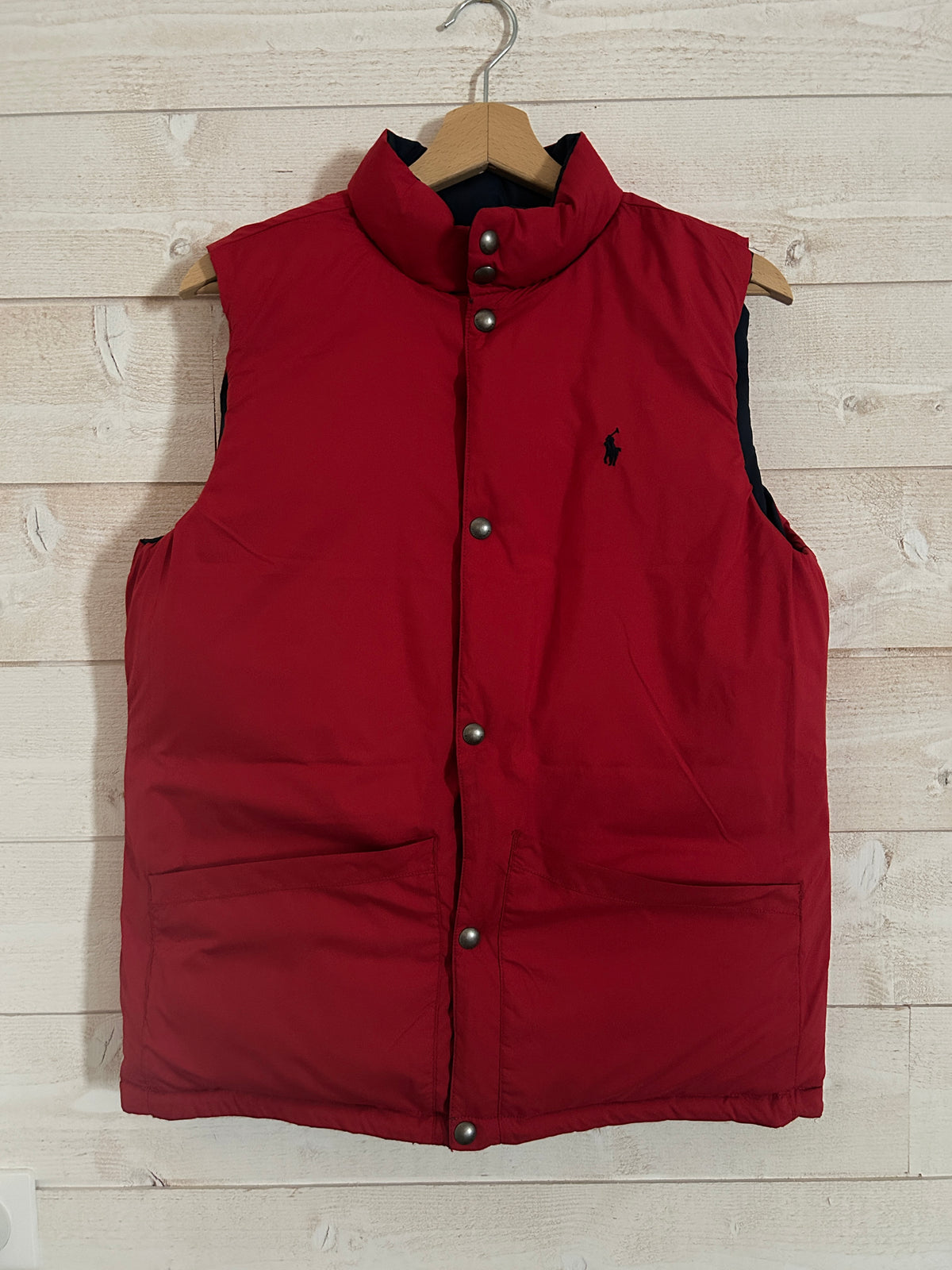 Doudoune Ralph Lauren Sans Manche Réversible – Taille S (XL Jeune) – Marine/Rouge