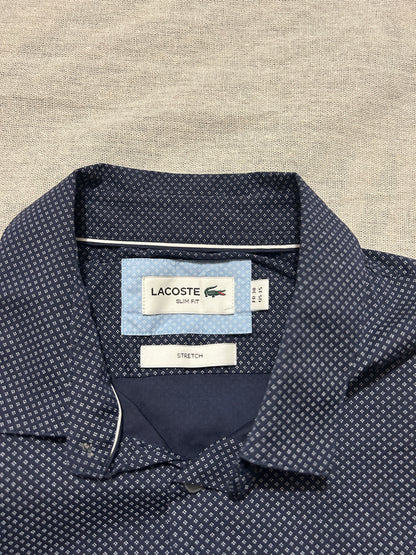 Chemise Micro-Motifs Géométriques Stretch • LACOSTE • Taille FR 38 (S) • Bleu Marine