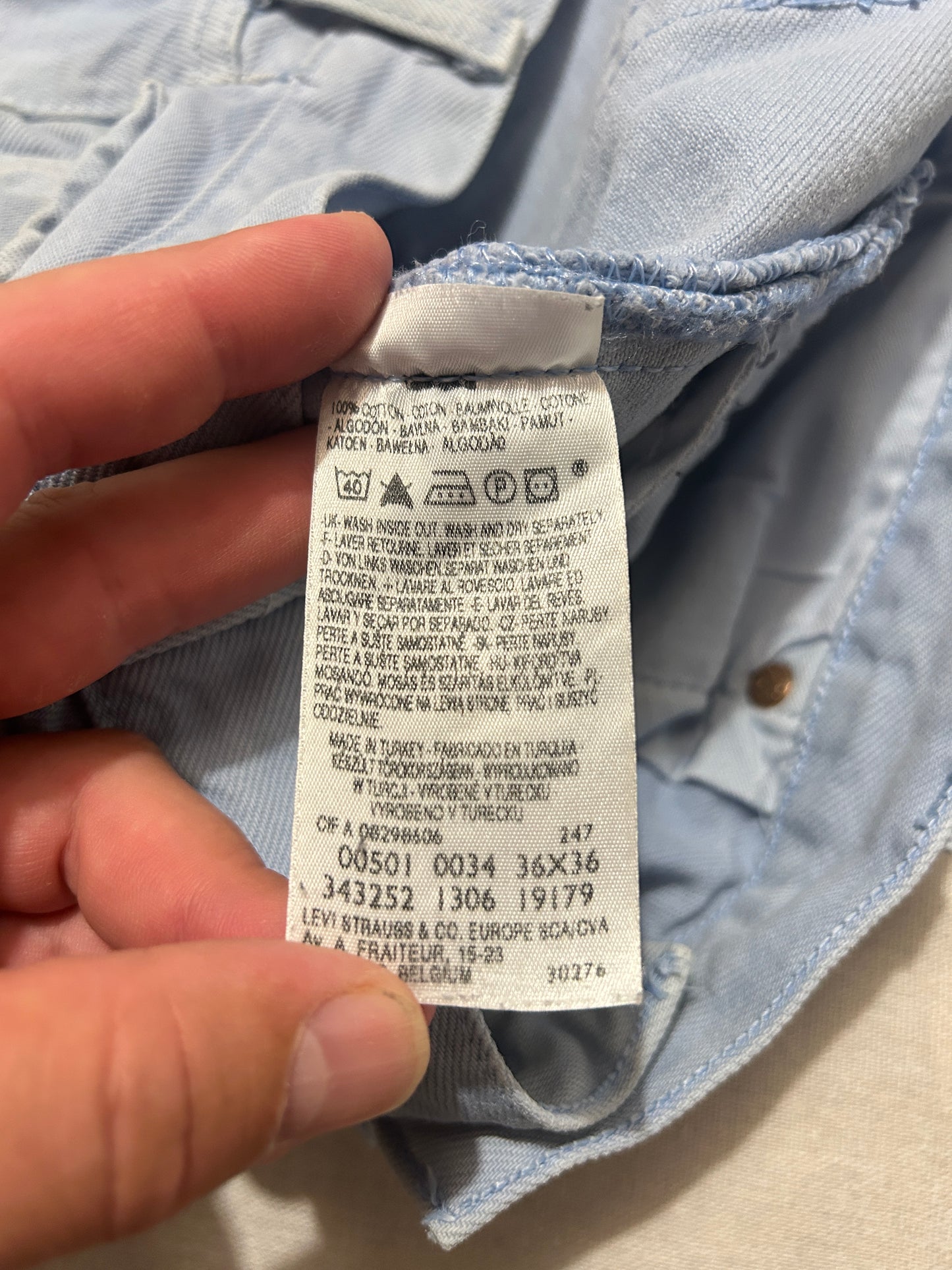 Levi's 501 – Jean Homme – W36 L36 – Bleu Ciel Vintage