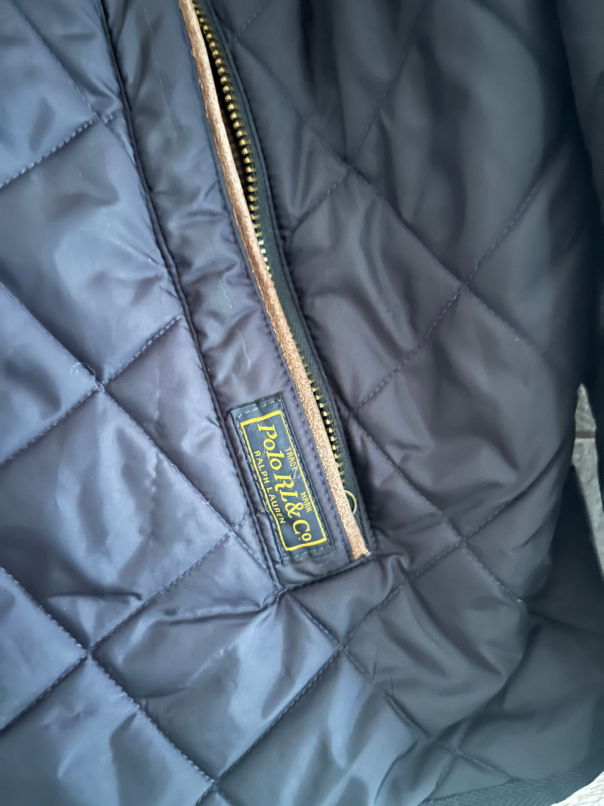 Veste matelassée Polo Ralph Lauren – Bleu marine – Col velours marron – XL