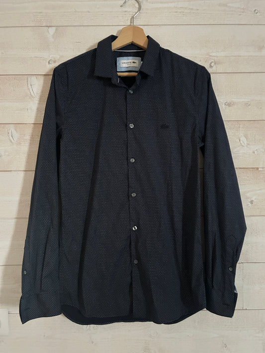 Chemise Micro-Motifs Géométriques Stretch • LACOSTE • Taille FR 38 (S) • Bleu Marine