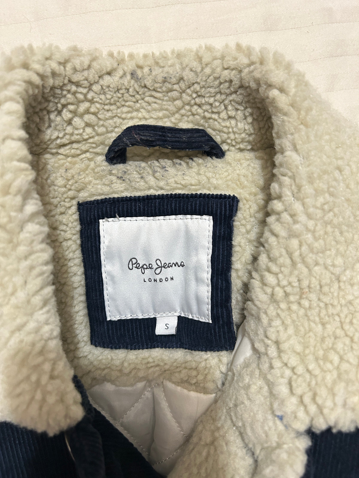 Blouson Pepe Jeans Velours Côtelé Sherpa Homme – Taille S – Bleu Marine