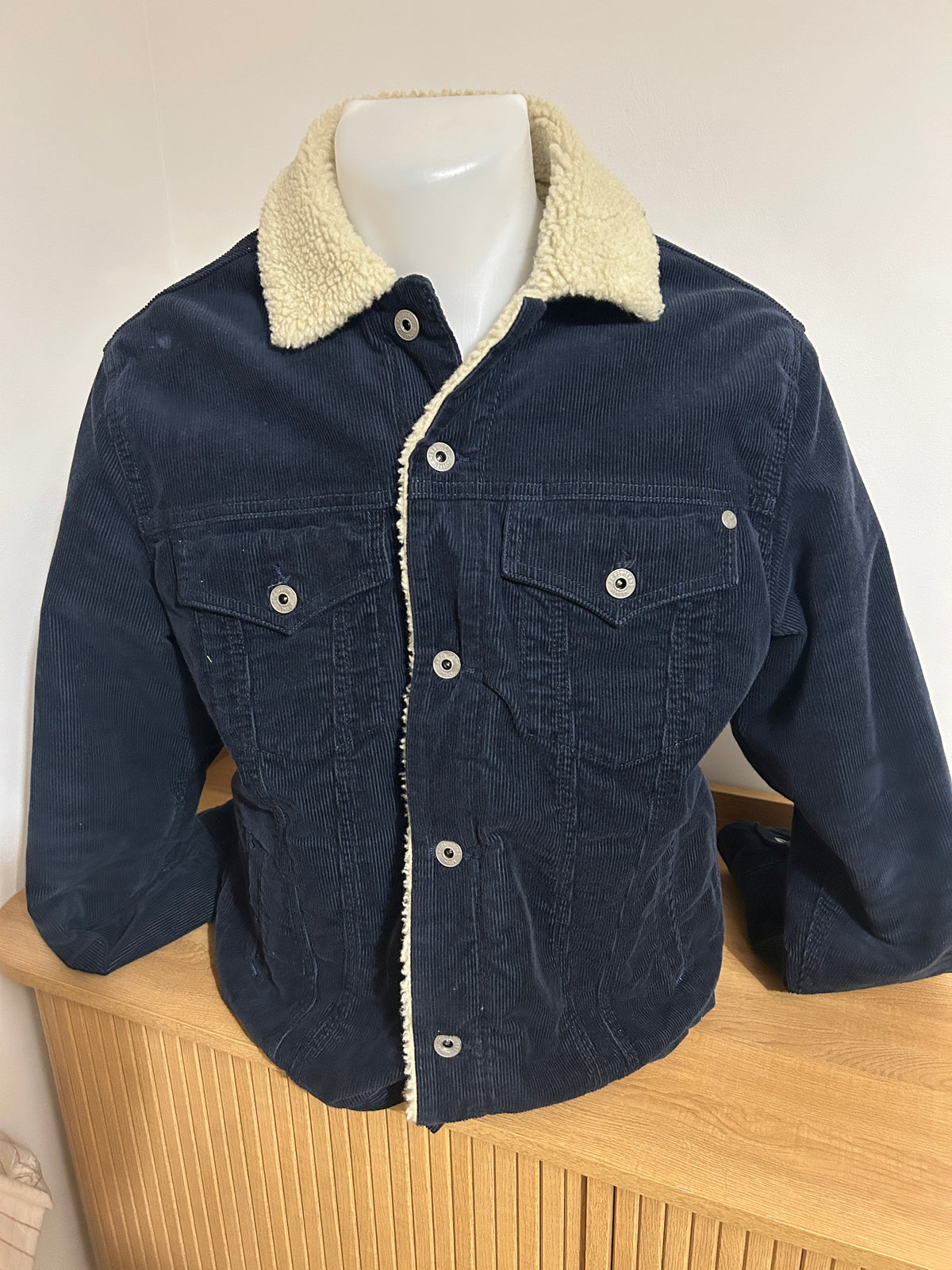 Blouson Pepe Jeans Velours Côtelé Sherpa Homme – Taille S – Bleu Marine