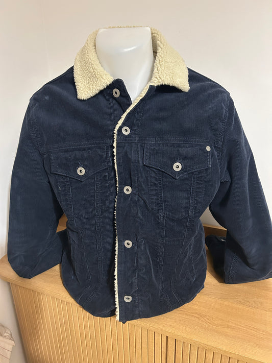 Blouson Pepe Jeans Velours Côtelé Sherpa Homme – Taille S – Bleu Marine