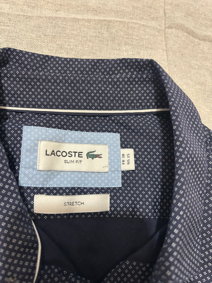 Chemise Micro-Motifs Géométriques Stretch • LACOSTE • Taille FR 38 (S) • Bleu Marine