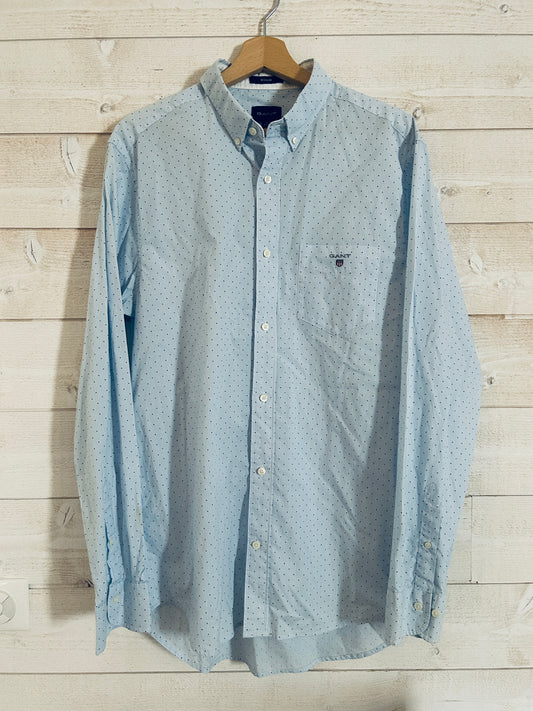 Chemise Regular à Fines Rayures et Pois • GANT • Taille L • Bleu Ciel et Blanc