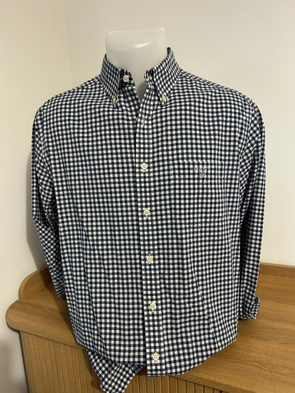 Chemise Gant The Poplin Gingham – Coupe Regular – Bleu marine et blanc – M