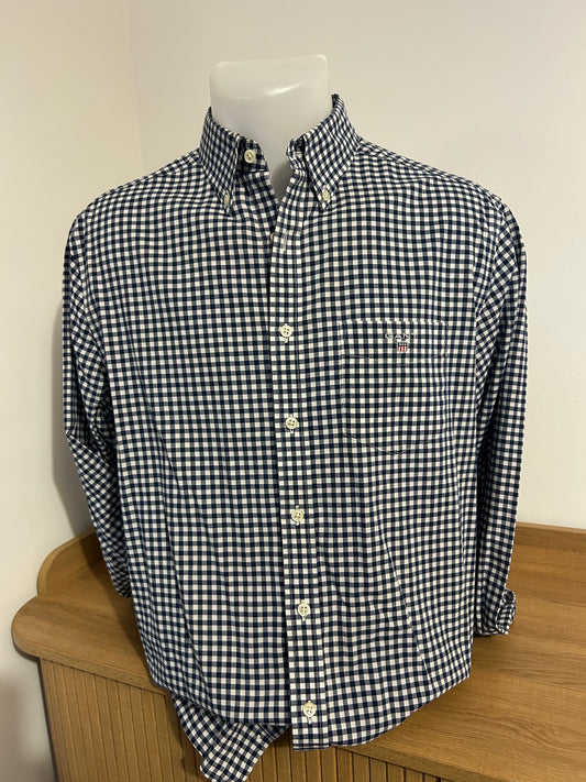 Chemise Gant The Poplin Gingham – Coupe Regular – Bleu marine et blanc – M