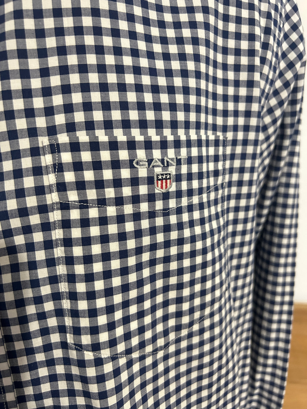 Chemise Gant The Poplin Gingham – Coupe Regular – Bleu marine et blanc – M