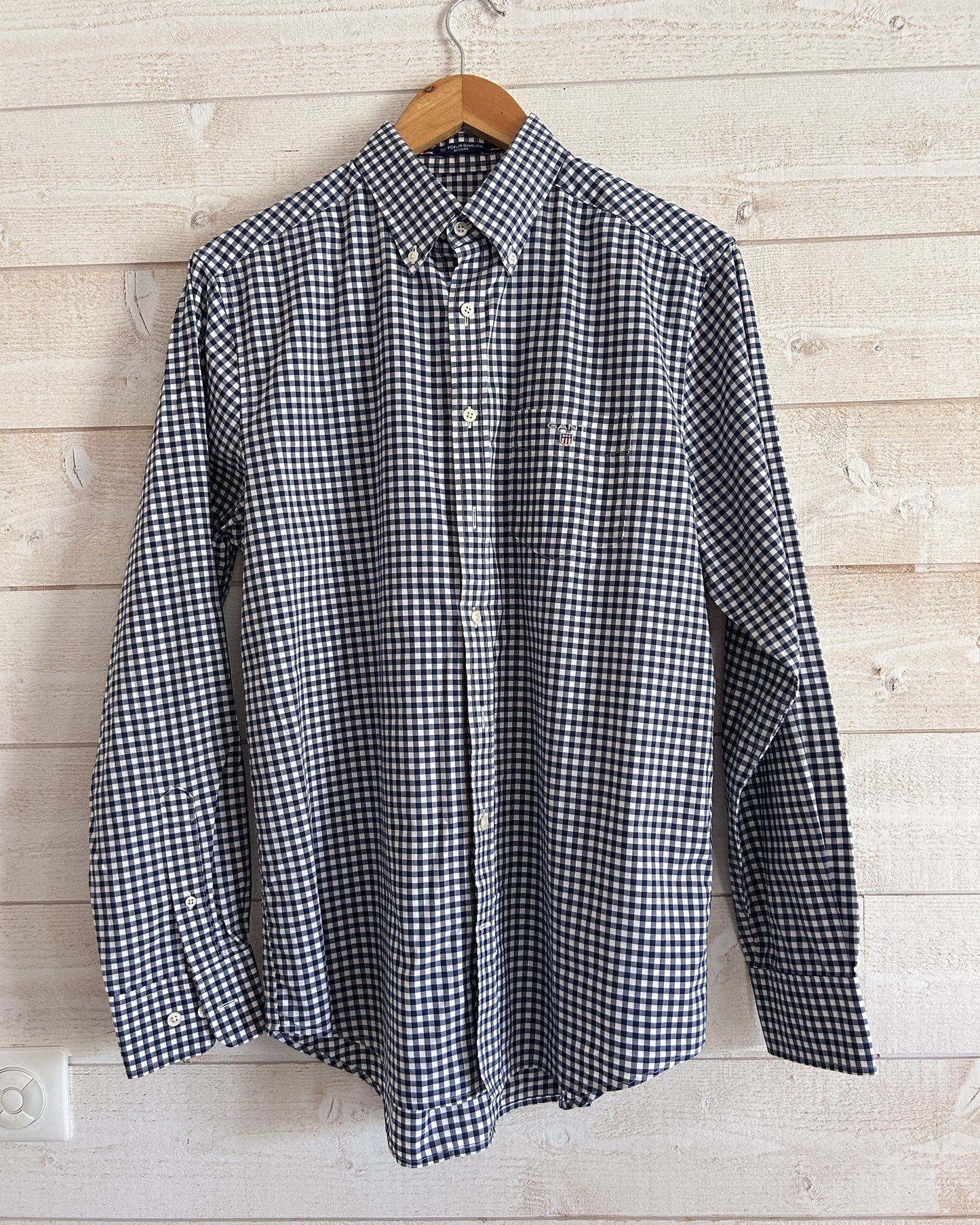 Chemise à Carreaux Vichy Bleu Marine Gant – Coupe Regular – Taille M – Occasion