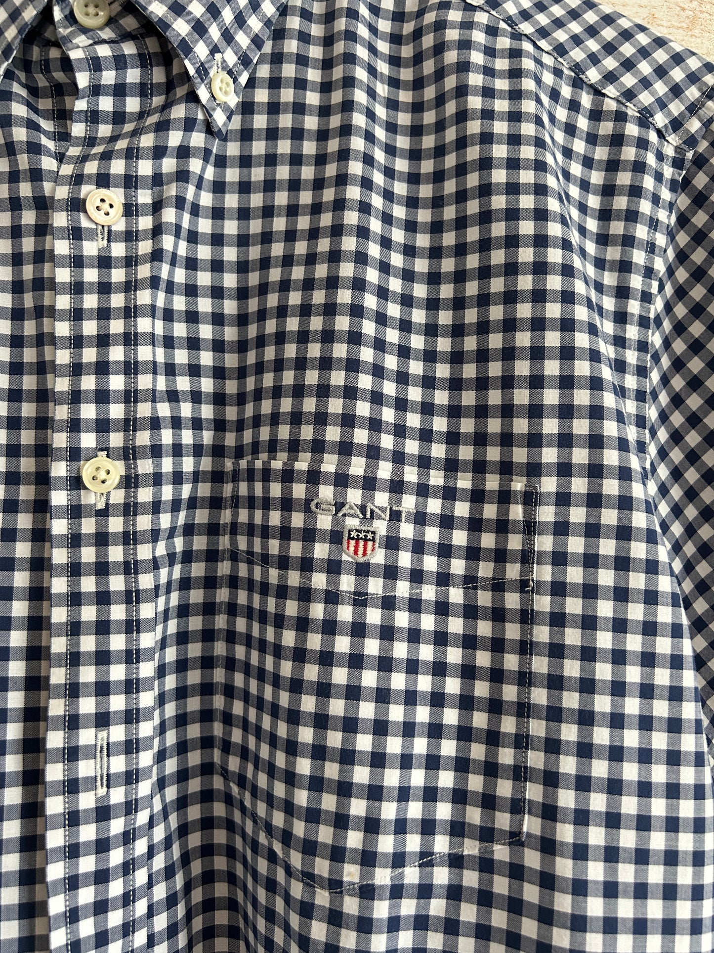 Chemise à Carreaux Vichy Bleu Marine Gant – Coupe Regular – Taille M – Occasion