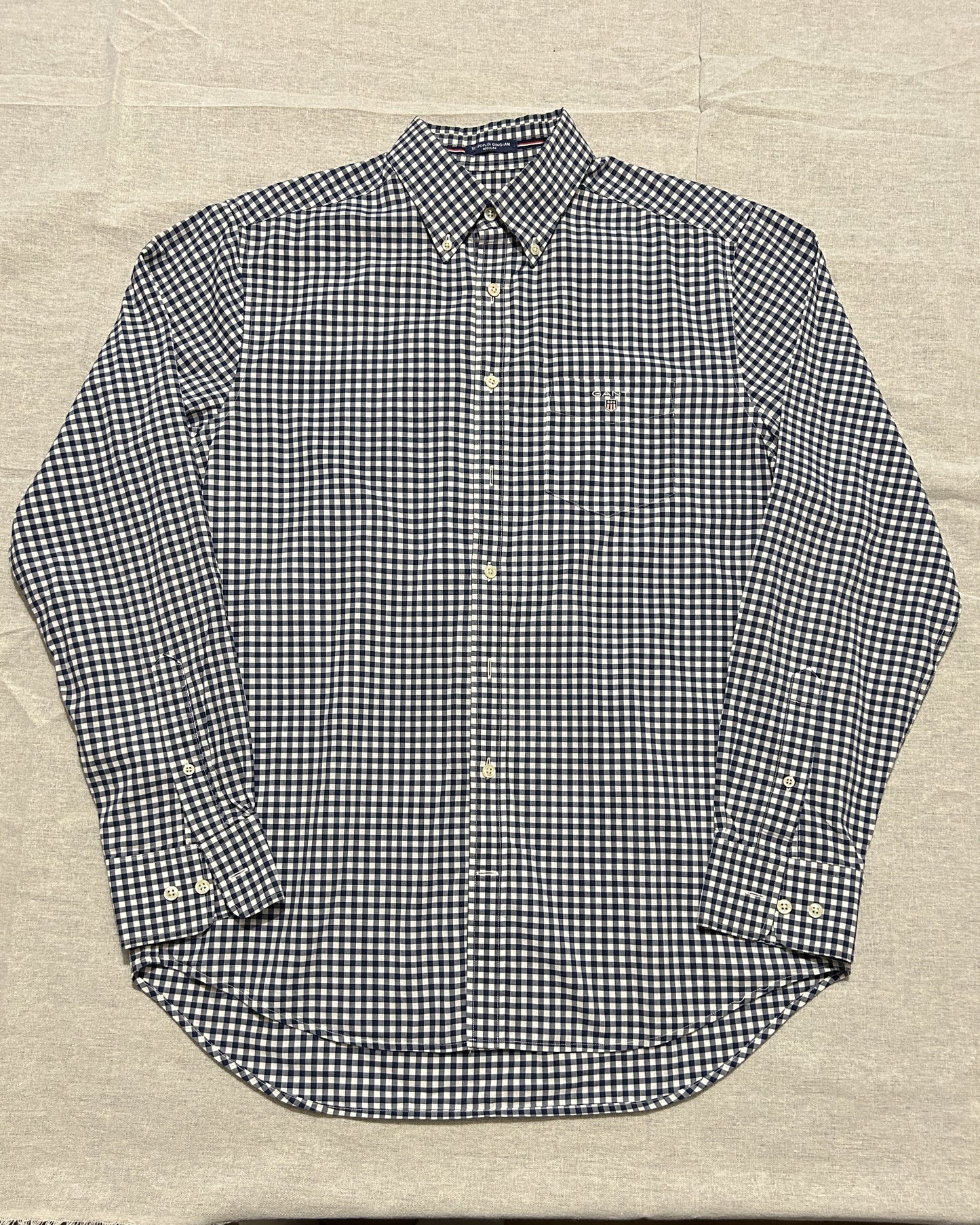 Chemise à Carreaux Vichy Bleu Marine Gant – Coupe Regular – Taille M – Occasion