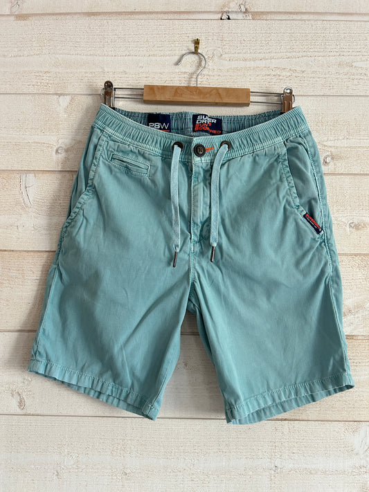 Short Chino Élastique • SUPERDRY Sun Scorched • Taille 28W (S) • Bleu Turquoise / Vert Menthe