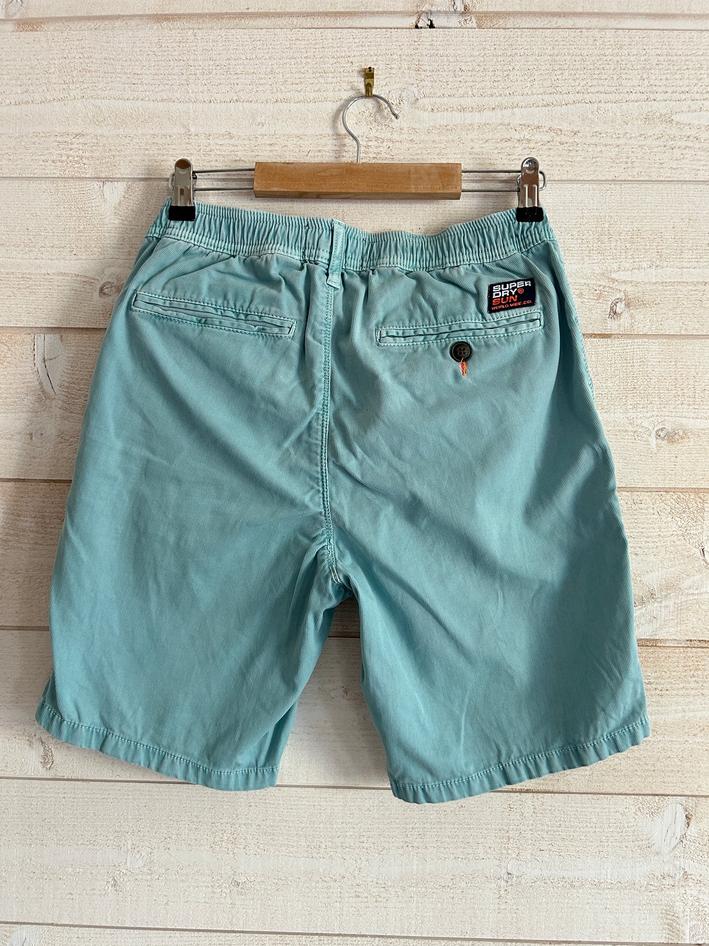 Short Chino Élastique • SUPERDRY Sun Scorched • Taille 28W (S) • Bleu Turquoise / Vert Menthe