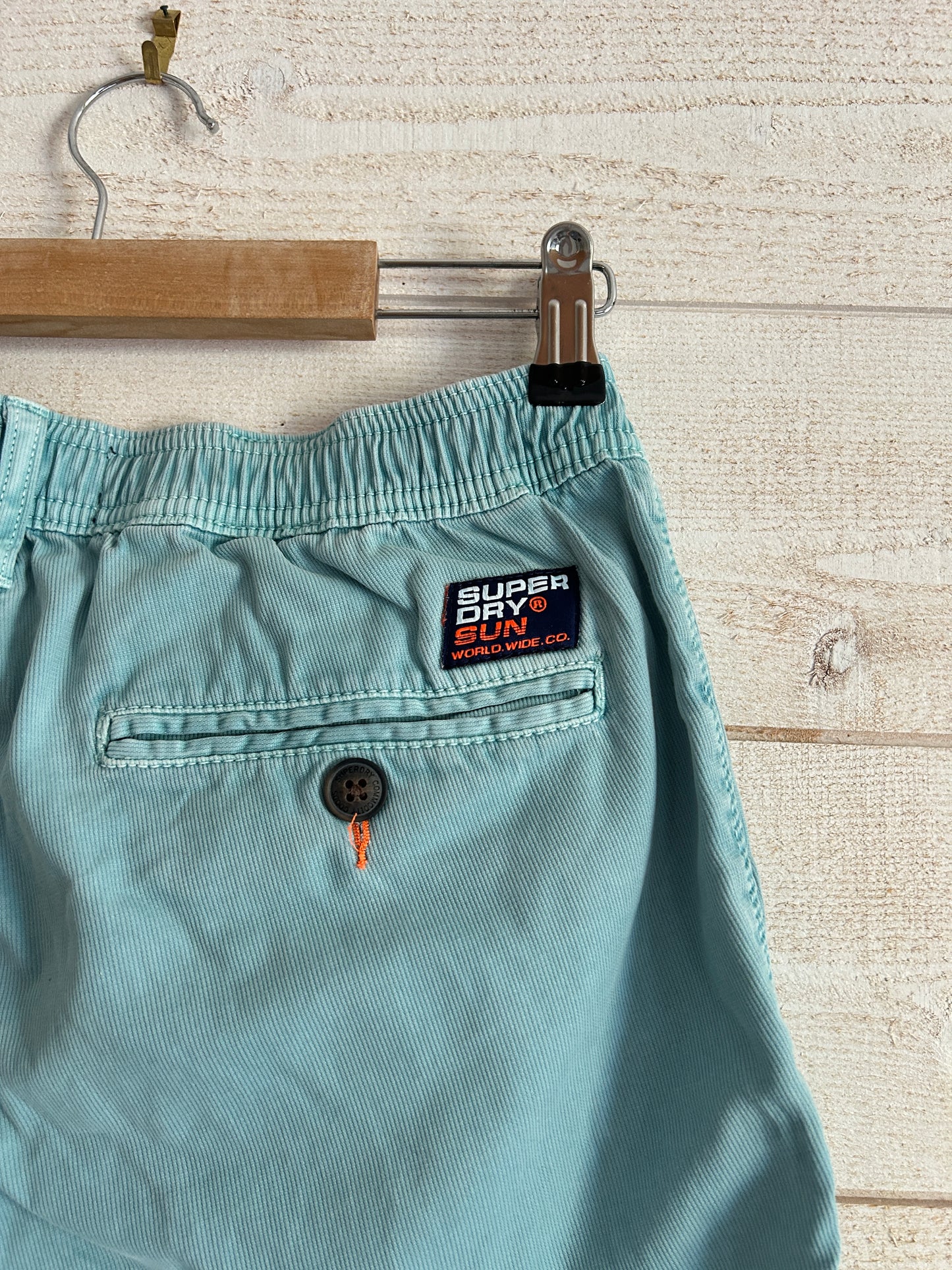 Short Chino Élastique • SUPERDRY Sun Scorched • Taille 28W (S) • Bleu Turquoise / Vert Menthe