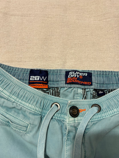 Short Chino Élastique • SUPERDRY Sun Scorched • Taille 28W (S) • Bleu Turquoise / Vert Menthe