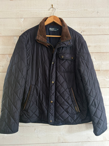Veste matelassée Polo Ralph Lauren – Bleu marine – Col velours marron – XL